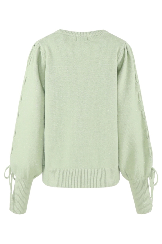 Fluresk groene dames sweater | Model achteraanzicht