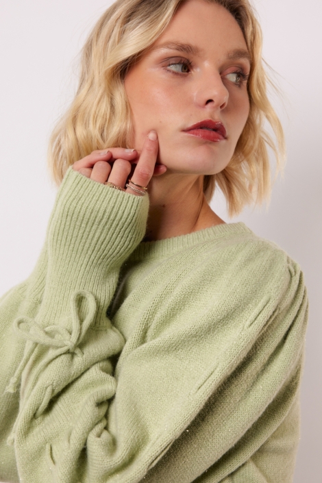 Fluresk groene dames sweater | Close up
