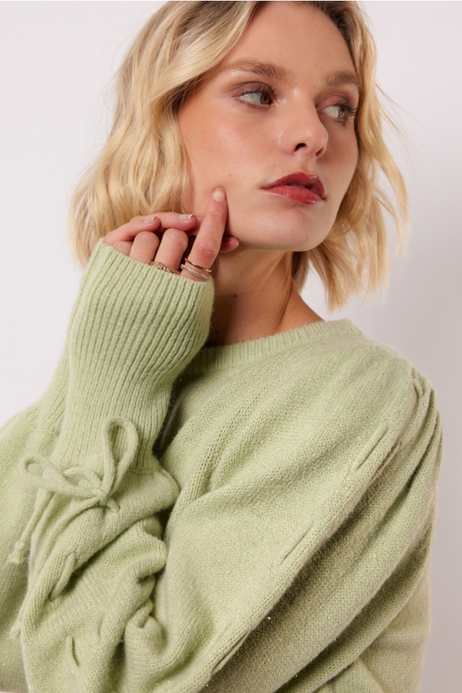 Fluresk groene dames sweater | Close up