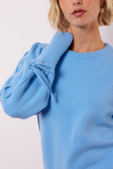 Fluresk blauwe dames sweater | Close up