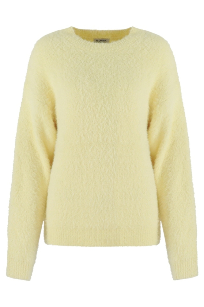 Fluresk gele dames sweater | Vooraanzicht