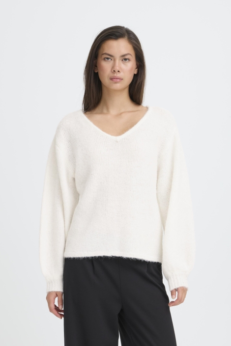 Ichi ecru dames trui | Model vooraanzicht