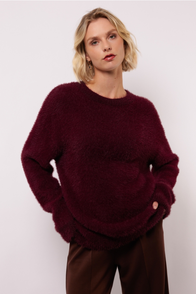 Fluresk bordeaux dames trui | Model vooraanzicht
