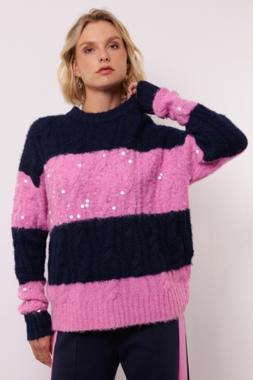 Fluresk Trui SELERA KNIT SWEATER 25WVF03 625239 MIDNIGHT BLUE/BEGONIA PIN