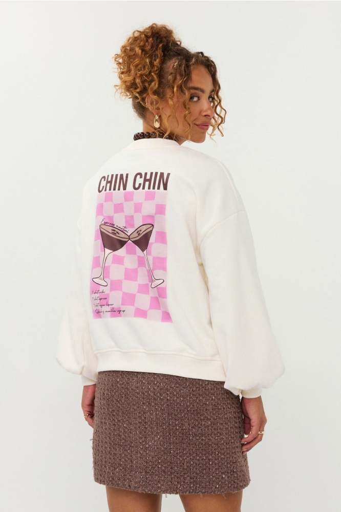 Ydence beige dames sweater | Model vooraanzicht