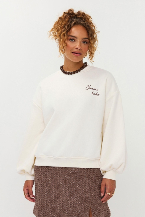 Ydence beige dames sweater | Vooraanzicht