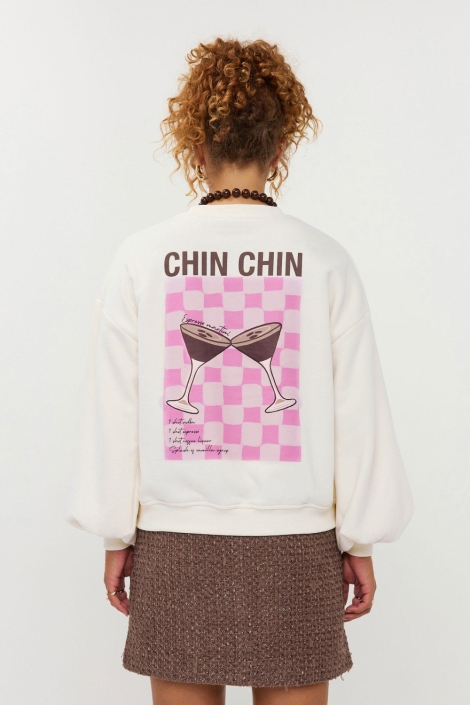 Ydence beige dames sweater | Model achteraanzicht