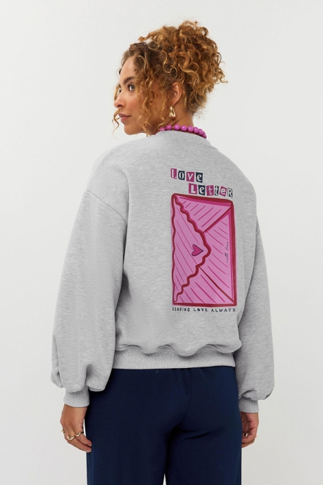 Ydence grijze dames sweater | Model vooraanzicht