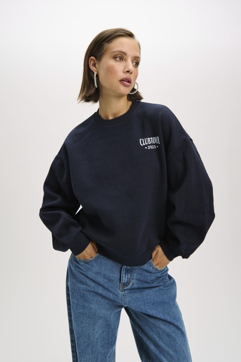 Refined Department blauwe dames sweater | Model vooraanzicht