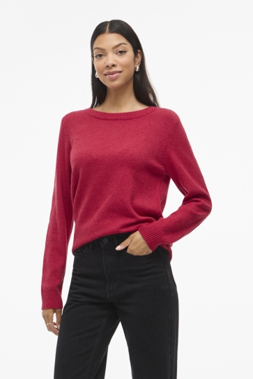 Vila VIRIL O-NECK L/S KNIT TOP - NOOS 14054177 JESTER RED/DARK MELANGE