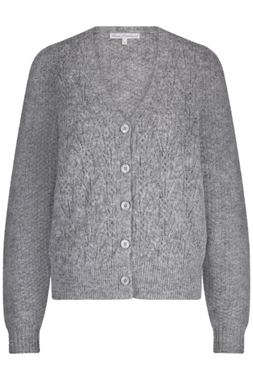 Red Button Vest CARDIGAN AJOUR SRB4639 Grey Melange