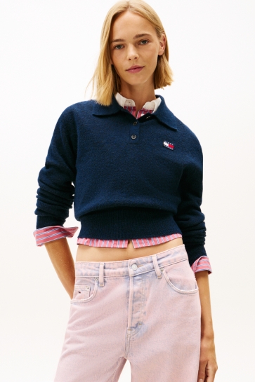 Tommy Jeans Trui TJW FLUFFY POLO SWEATER DW0DW22558 C1G DARK NIGHT NAVY