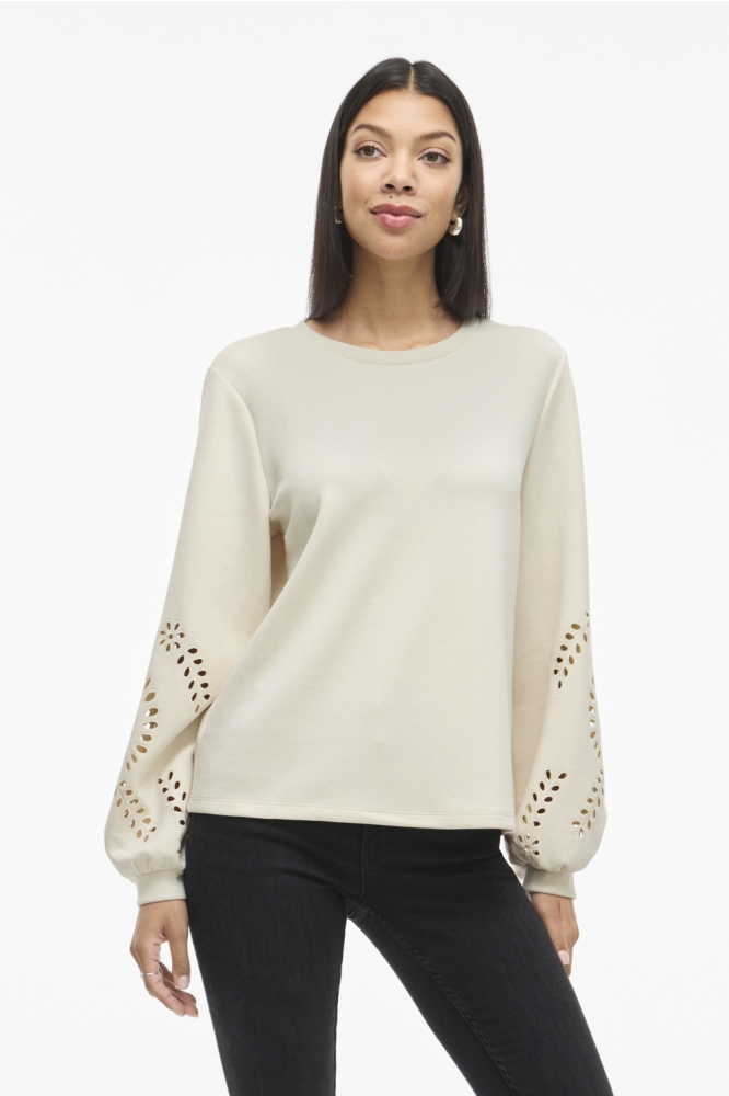 Vila beige dames sweater | Model vooraanzicht