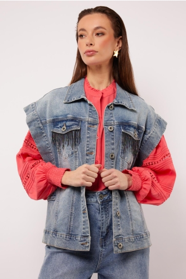 Fluresk Vest MEGHAN GILET 25ZNF03 903 DENIM MID BLUE
