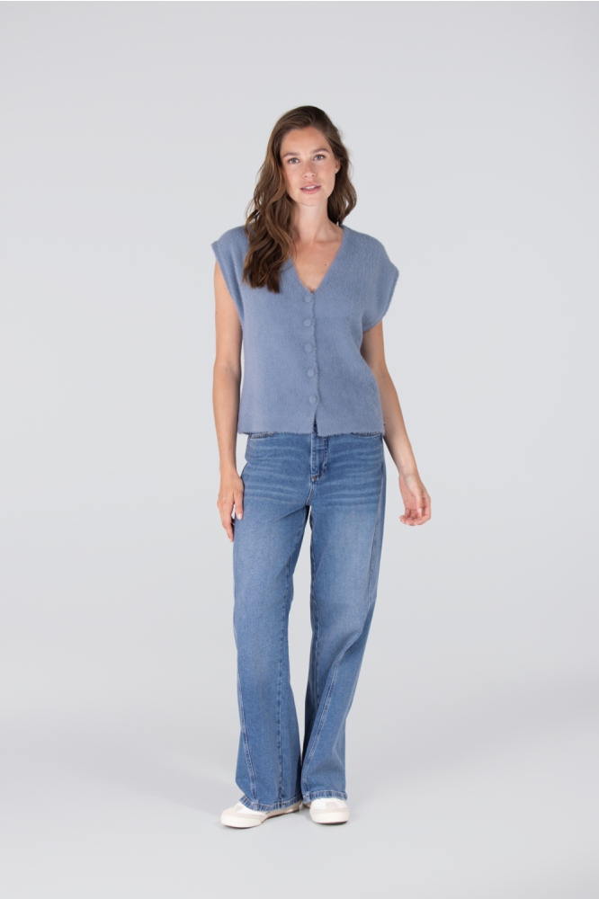 Juffrouw Jansen blauwe dames gilet | Model