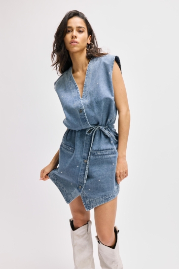 Refined Department Jurk GUILIA GILET DRESS R2508672696 204 BLUE DENIM