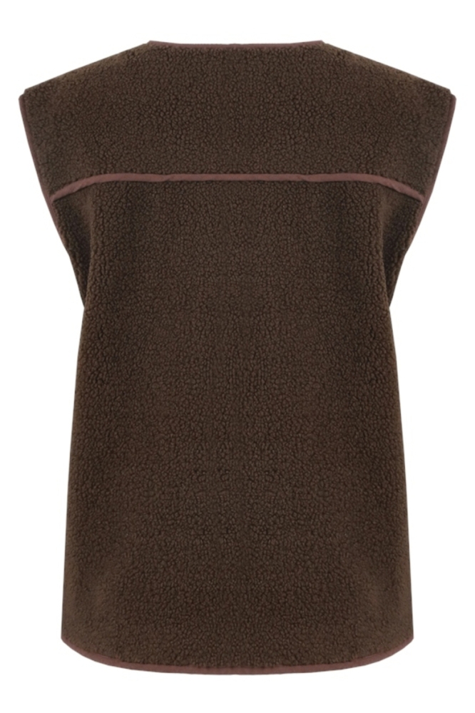 Fluresk bruine dames gilet | Achteraanzicht