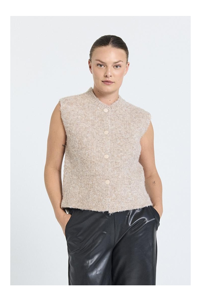 Freequent taupe dames gilet | Model vooraanzicht