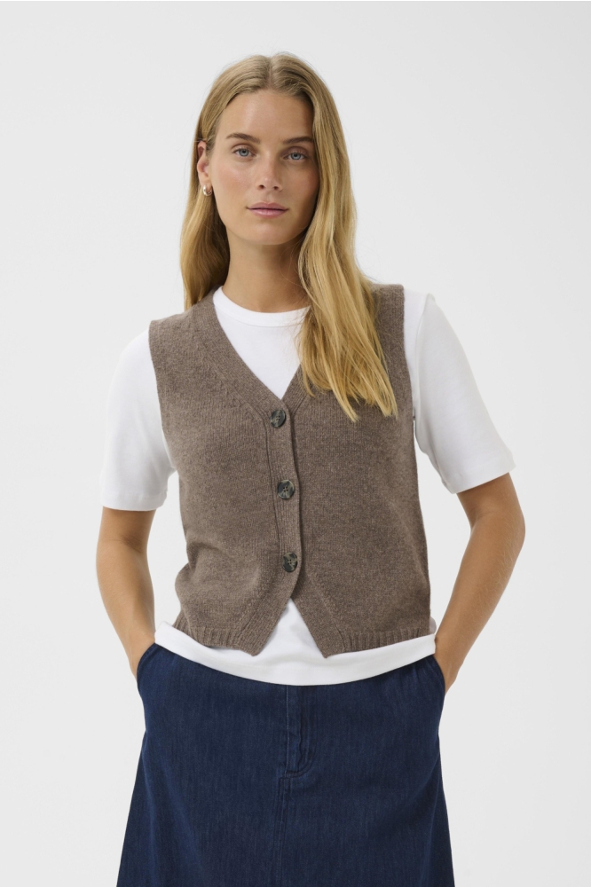 Part Two taupe dames gilet | Model vooraanzicht