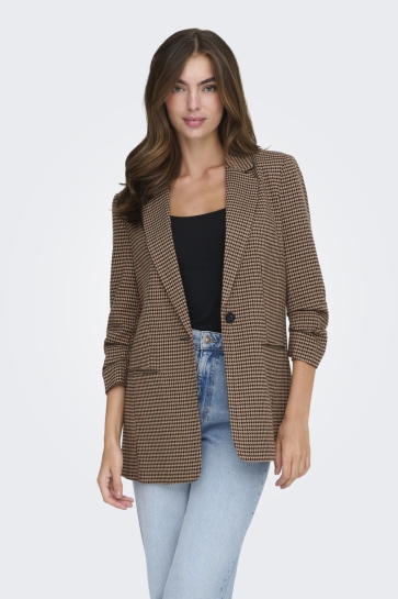 Only Blazer ONLLETTIE LIFE 3/4 CHECK BLAZER TLR 15353566 DECADENT CHOCOLATE/NOMAD & TOASTED COCONU