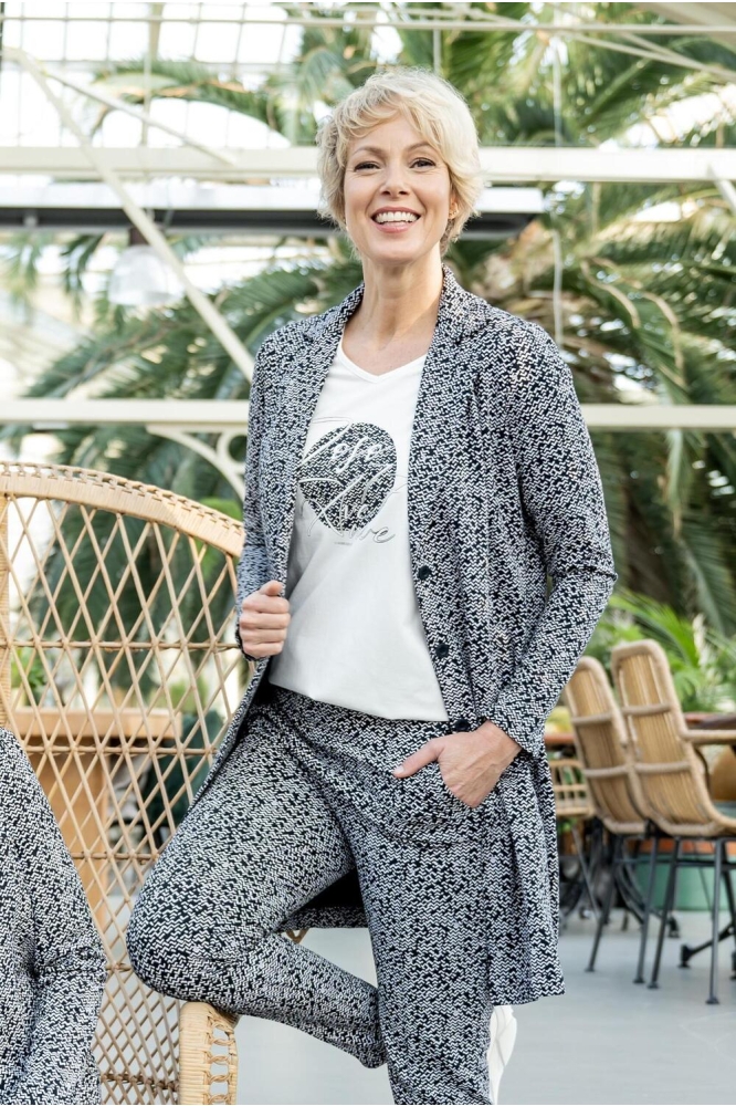 MADELINE LONG PRINTED BLAZER 231 0008 NAVY