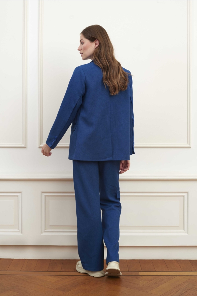 Lofty Manner blauwe dames blazer | Model achteraanzicht