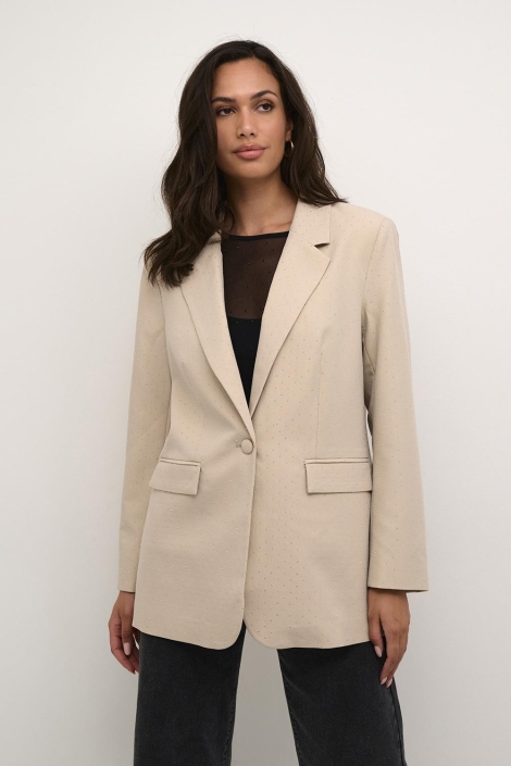 Kaffe beige dames blazer | Model vooraanzicht
