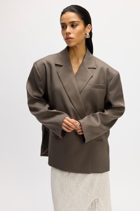Refined Department grijze dames blazer | Model vooraanzicht
