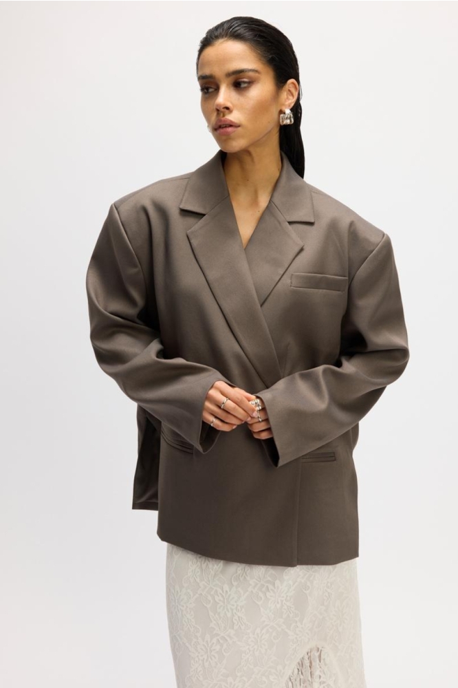 Refined Department grijze dames blazer | Model vooraanzicht
