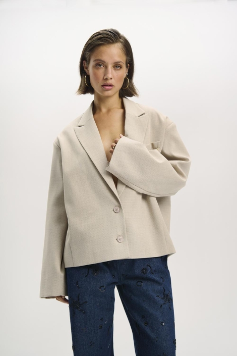 Refined Department beige dames blazer | Model vooraanzicht