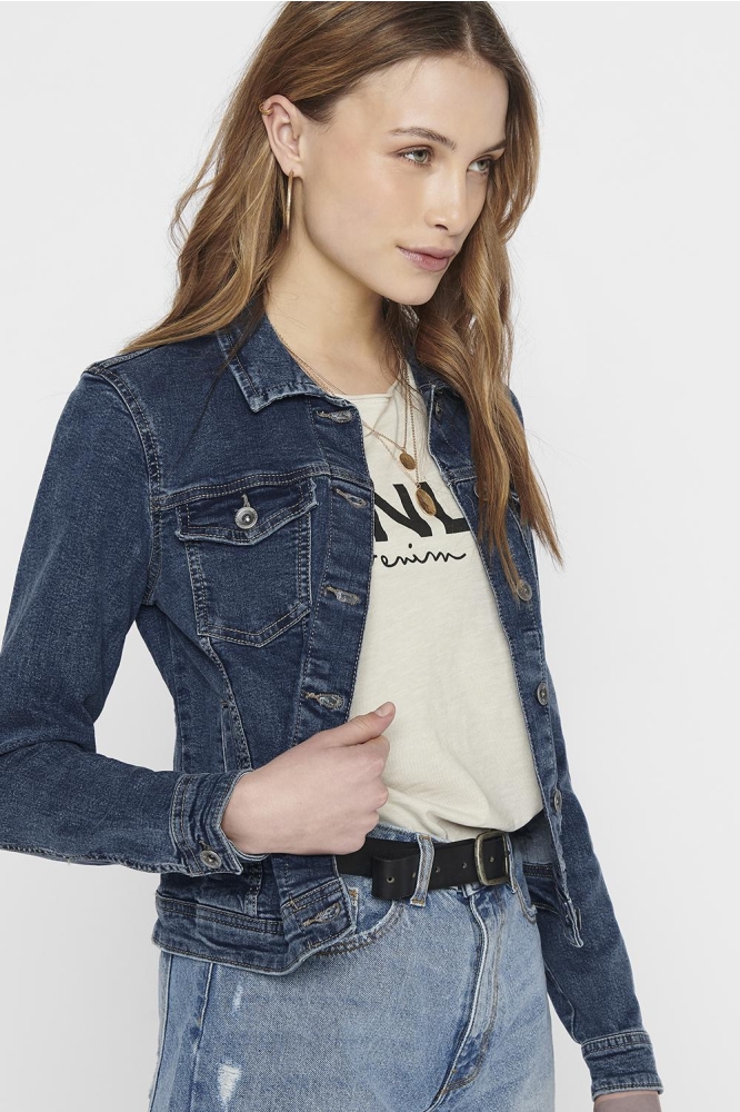 Only blauwe dames jas | Model zijaanzicht