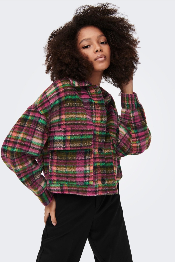 ONLMAEVE L/S CROP CHECK JACKET PNT 15243176 GREEN BEE