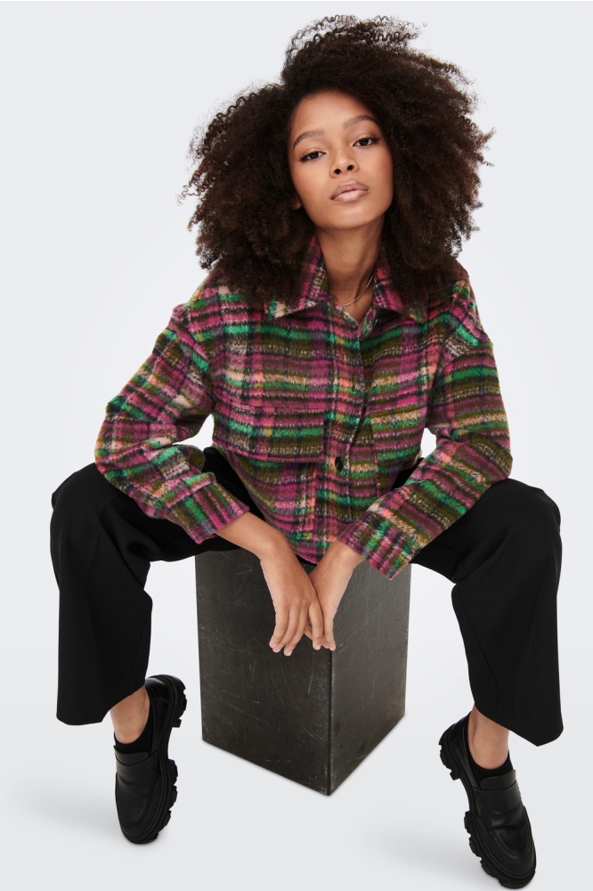 ONLMAEVE L/S CROP CHECK JACKET PNT 15243176 GREEN BEE