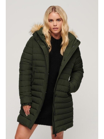 Superdry Jas FUJI HOODED MID LENGHT PUFFER W5011564A DARK MOSS GREEN