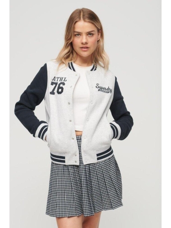 Superdry Jas COLLEGE SCRIPTED JERSEY BOMBER W2011983A GLACIER GREY MARL/ECLIPSE NAVY