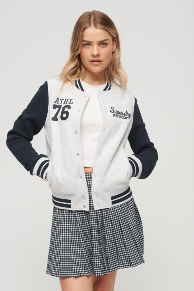 COLLEGE SCRIPTED JERSEY BOMBER W2011983A GLACIER GREY MARL/ECLIPSE NAVY