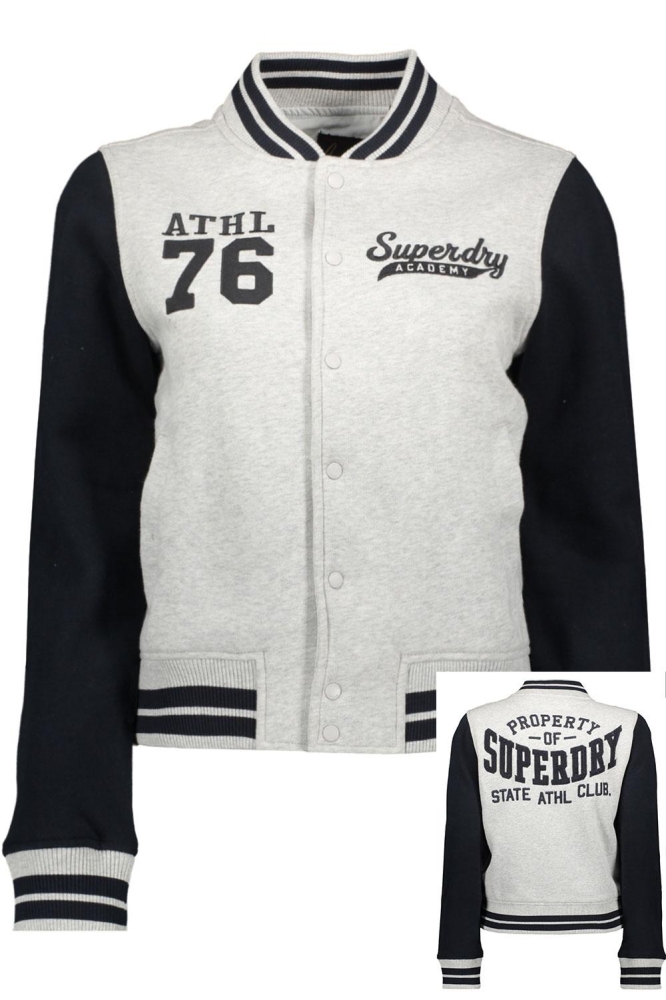 COLLEGE SCRIPTED JERSEY BOMBER W2011983A GLACIER GREY MARL/ECLIPSE NAVY