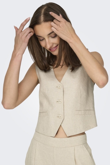 Jacqueline de Yong Vest JDYSAY LINEN WAISTCOAT WVN 15324995 OATMEAL/MELANGE