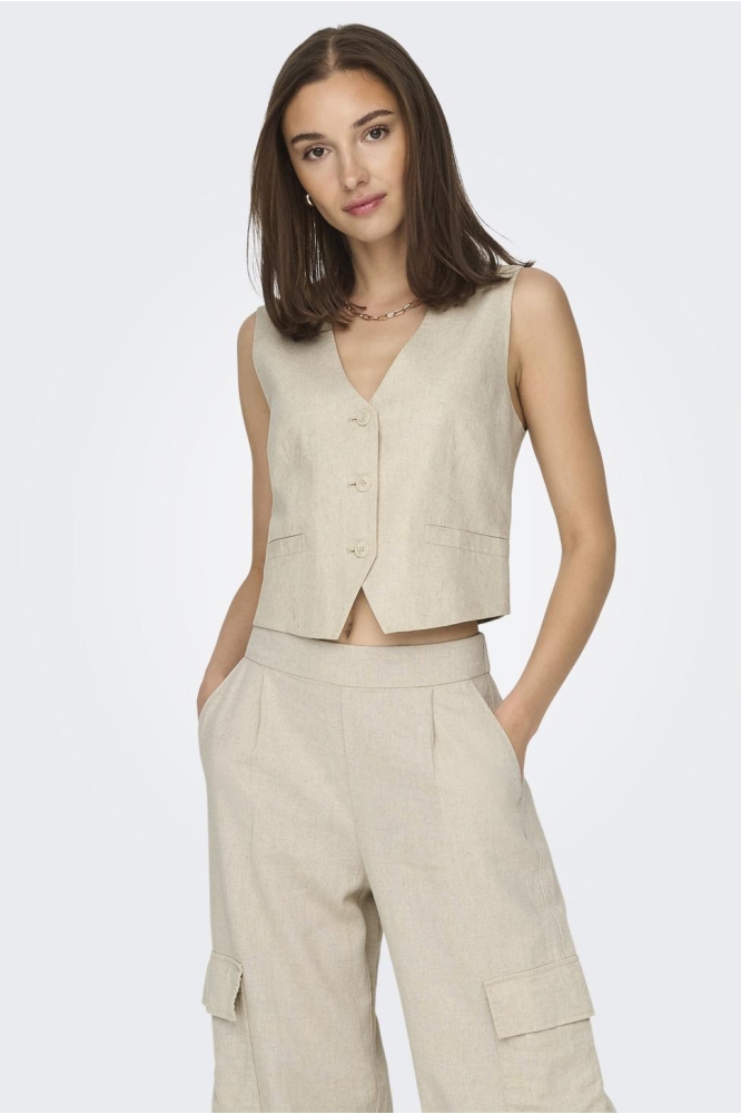 Jacqueline de Yong beige dames gilet | Model vooraanzicht