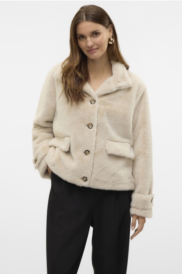 Vero Moda VMSONJAEVA SHORT FAUX FUR JACKET GA 10310303 OATMEAL