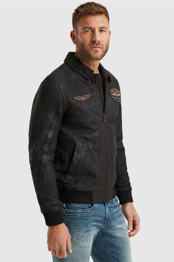 PME legend zwarte heren leren jas | Model zijaanzicht