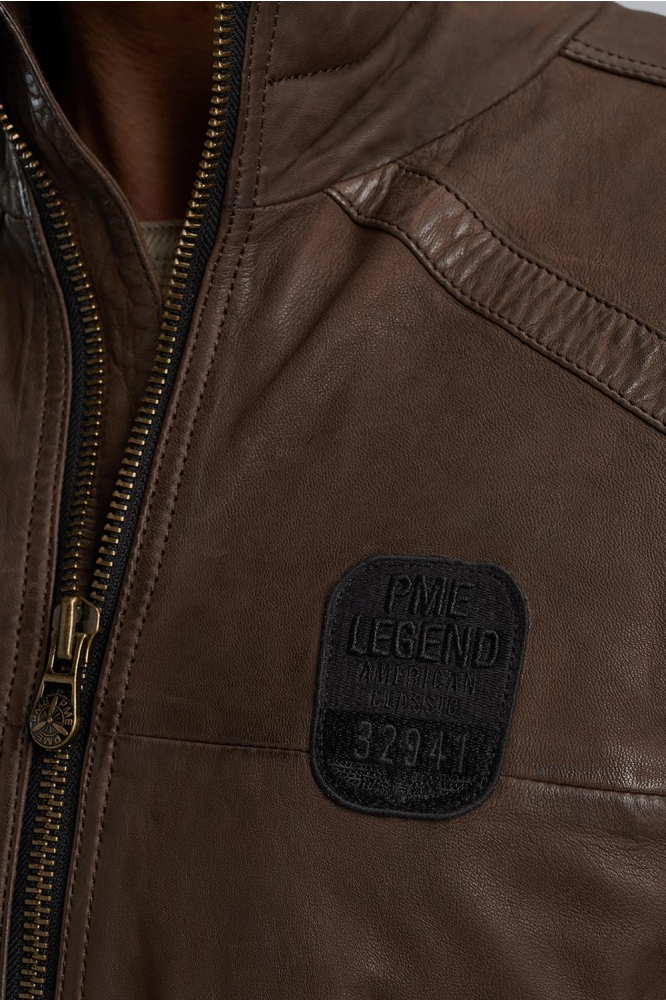 PME legend bruine heren leren jas | Close up