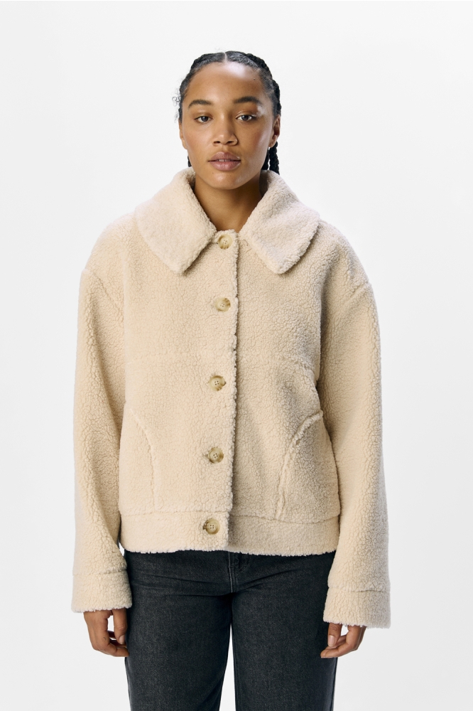 Object beige dames jas | Model vooraanzicht