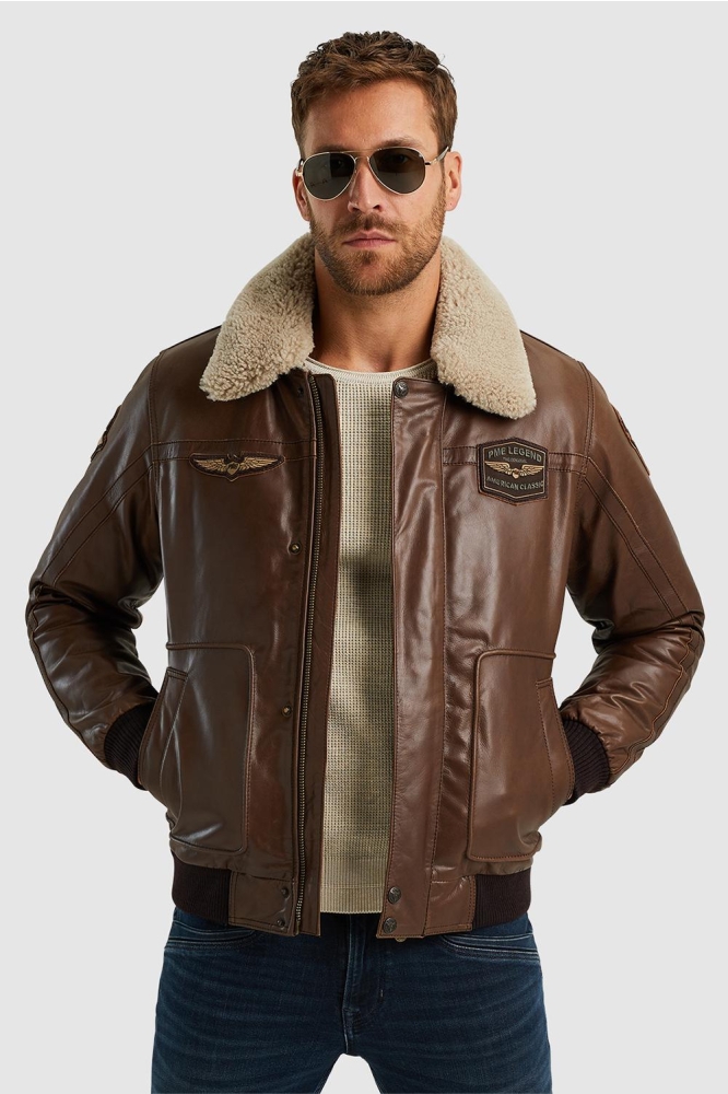 PME legend bruine heren leren jas | Model vooraanzicht