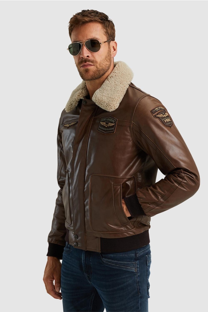 PME legend bruine heren leren jas | Model vooraanzicht
