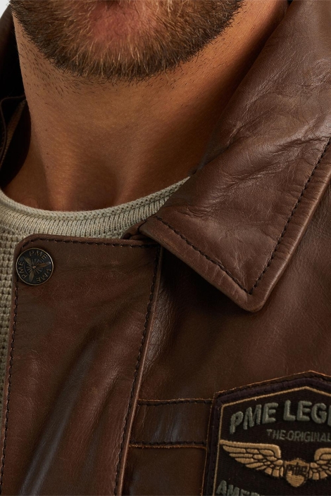 PME legend bruine heren leren jas | Close up