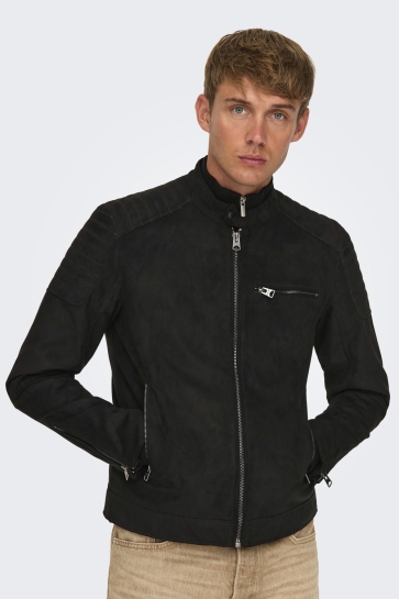 Only & Sons Jas ONSGUS FAUX SUEDE RACER JACKET OTW 22029650 BLACK
