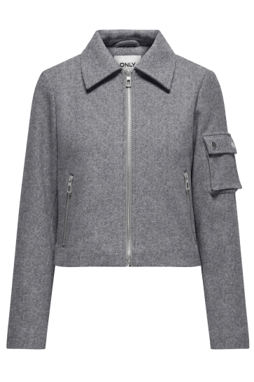 Only Jas ONLNANCY LIFE SHORT ZIP JACKET CC O 15336523 MEDIUM GREY MEL/SILVER TRIM