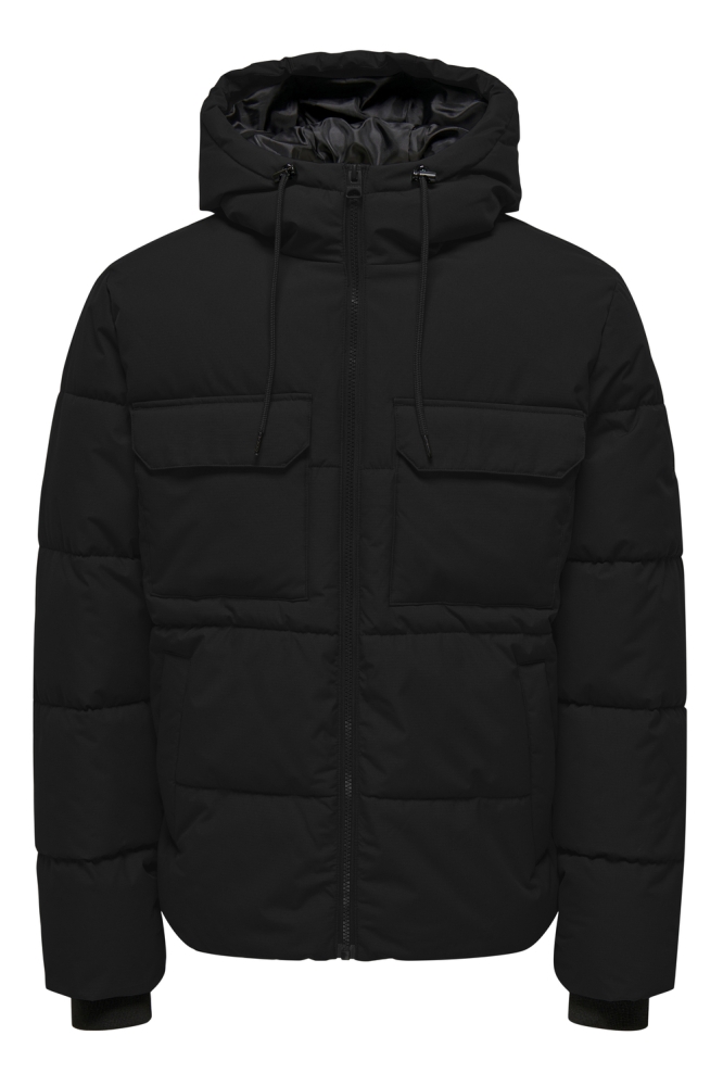 Only & Sons zwarte heren jas | Vooraanzicht