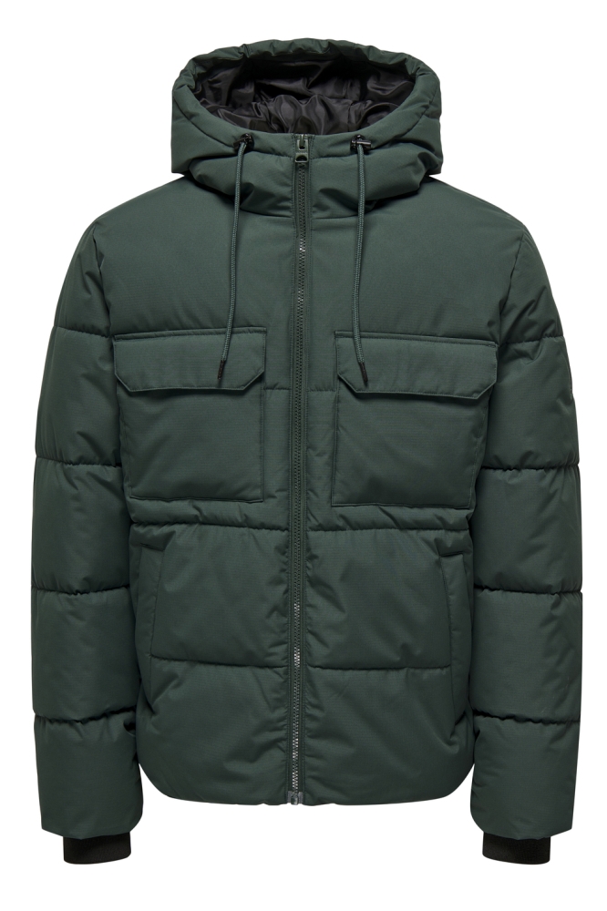 Only & Sons groene heren jas | Vooraanzicht